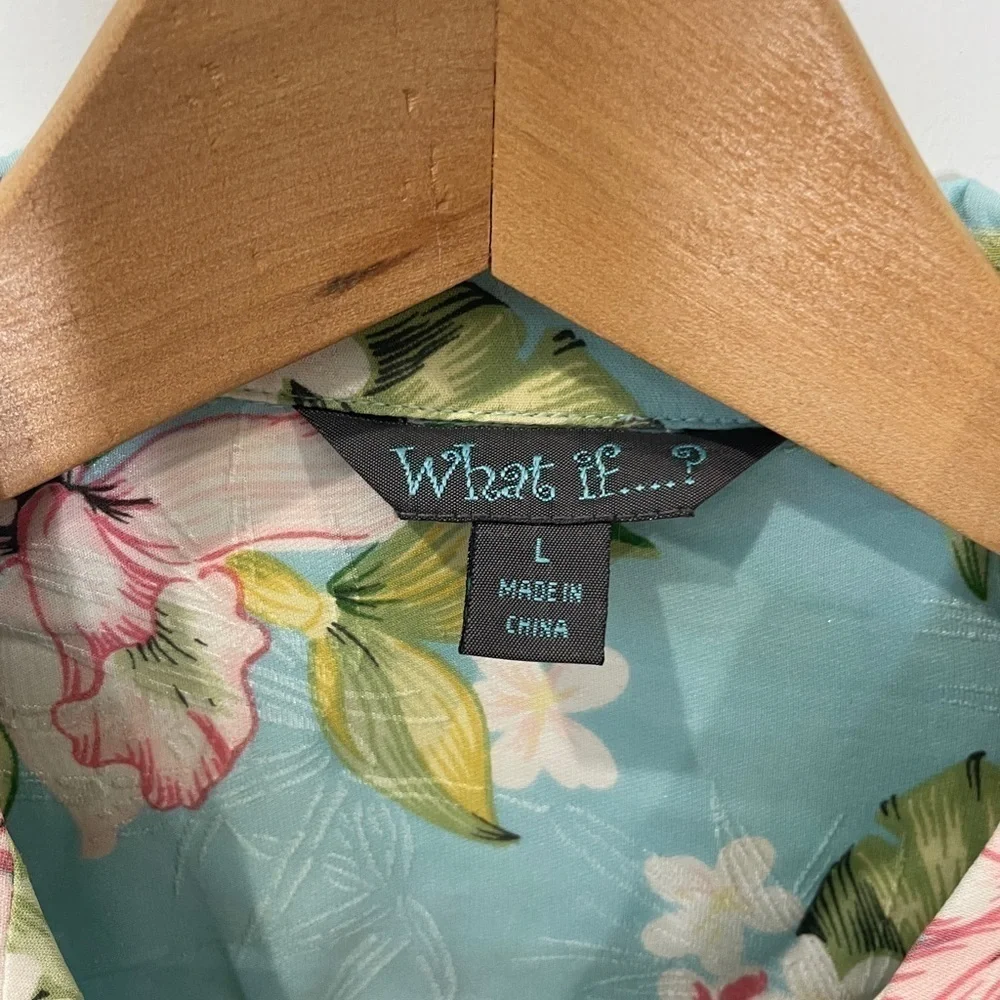 What if…? Floral Padded Shoulders Blue Top